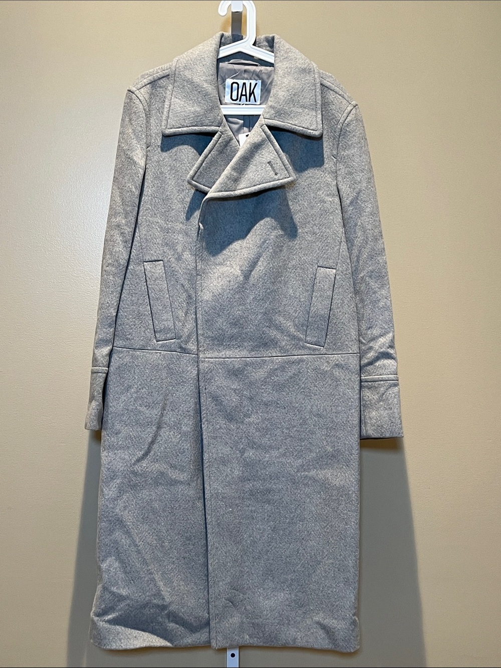OAK Gray Wool-Blend Tailored Long Coat